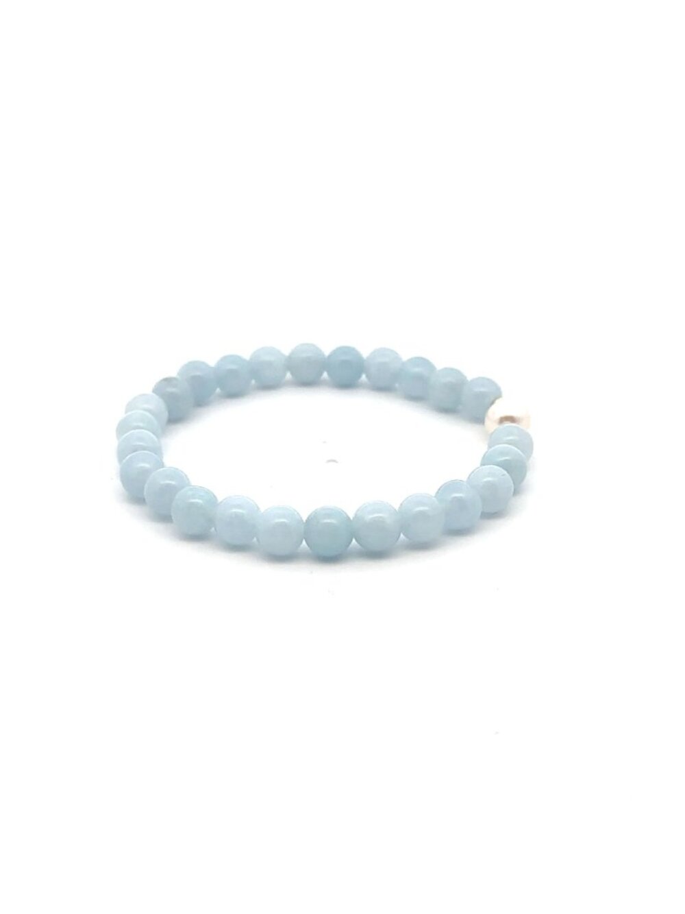 14K Solid Gold Tiny Beads Freshwater Pearl Aquamarine Stretch Gemstone Birthston - Picture 3 of 5